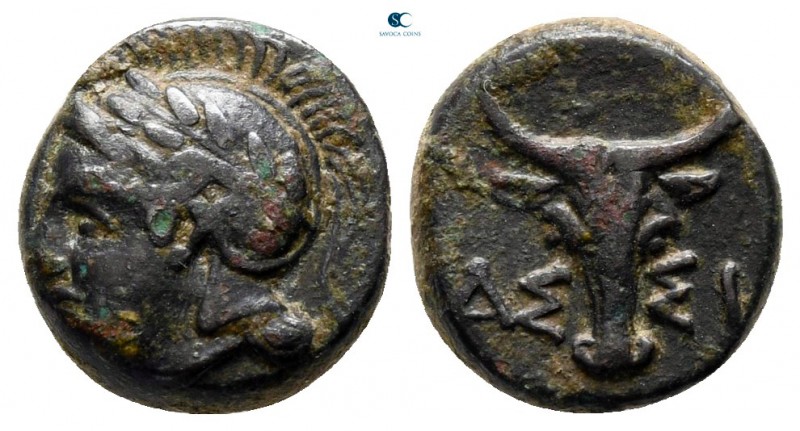 Troas. Assos circa 400-241 BC. 
Bronze Æ

10 mm., 1,41 g.



very fine