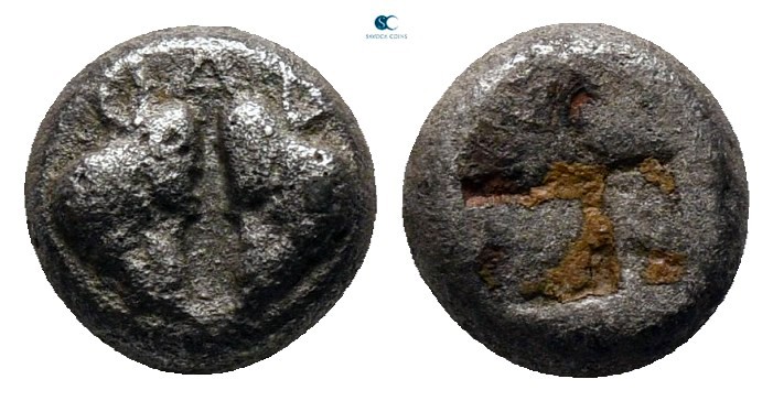 Lesbos. Unattributed Koinon mint circa 500-450 BC. 
Billon Obol

6 mm., 0,68 ...