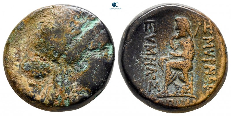 Ionia. Smyrna. ΕΥΜΛΗΟΣ (Eumelos), magistrate circa 190-50 BC. 
Bronze Æ

20 m...