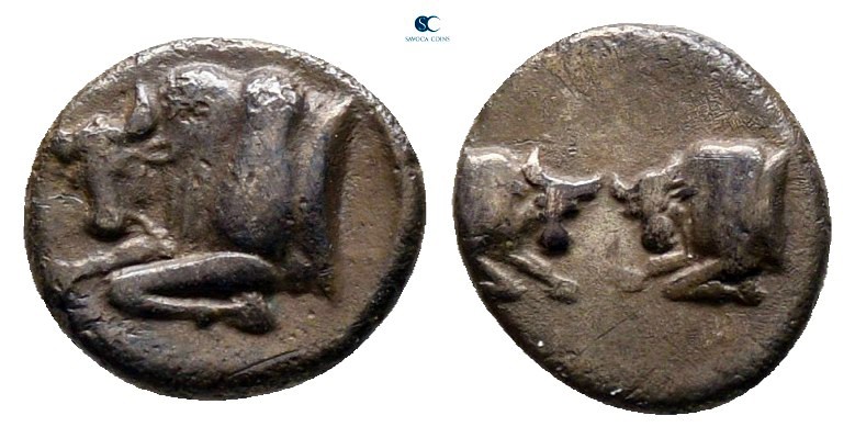 Caria. Uncertain mint circa 500-470 BC. 
Hemiobol AR

7 mm., 0,44 g.



v...