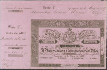500 Reais. May 14, 1857. Bank of Zaragoza. Series C and with matrix. (Edifil 2017: 128). UNC.