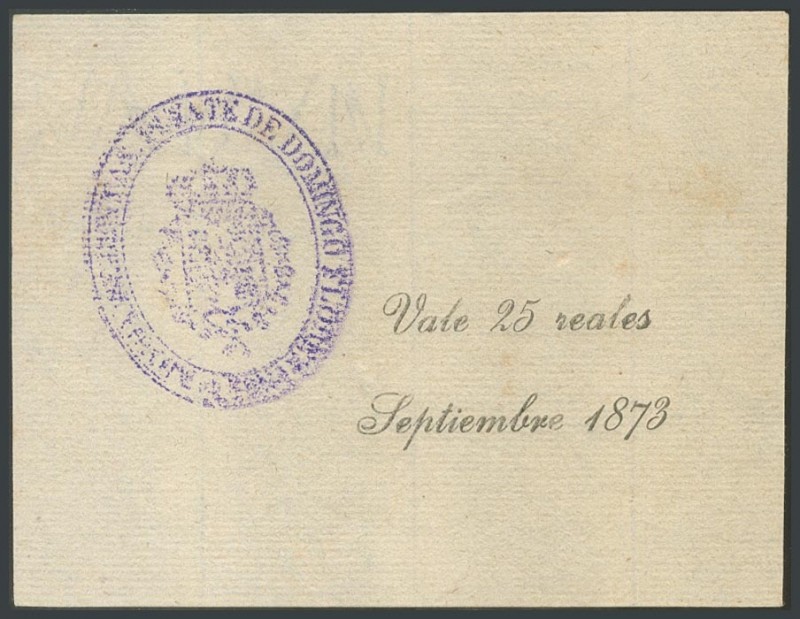 25 Reais. September 1873. Voucher from the Revenue Administration of Puente de D...