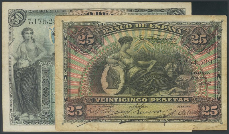 25 Cents and 50 Cents. July 15, 1907. Without series. (Edifil 2017: 318, 319). F...
