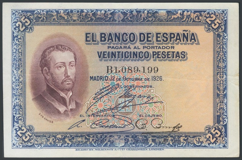 25 Pesetas. October 12, 1926. Series B. (Edifil 2017: 325a). F.