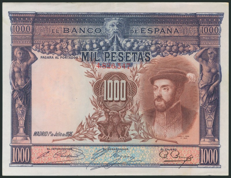1000 Pesetas. July 1, 1925. Without series. (Edifil 2017: 351). It retains part ...