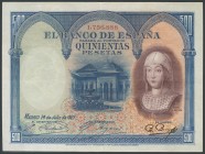 500 pesetas. July 24, 1927. (Edifil 2017: 352). Various folds. F.