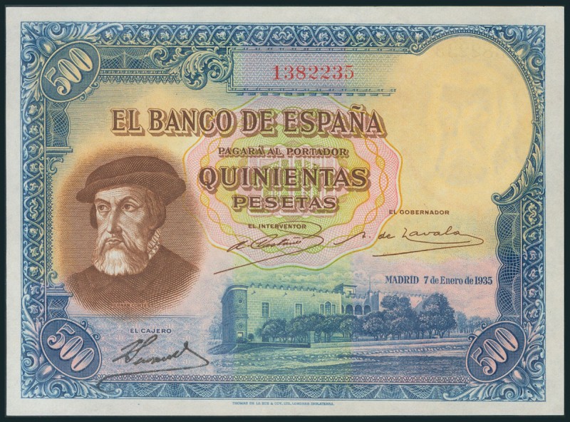 500 pesetas. January 7, 1935. Without series. (Edifil 2017: 365). Original sizin...