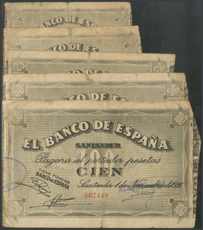 Complete series of the Bank of Spain, Santander branch issued on November 1, 193...