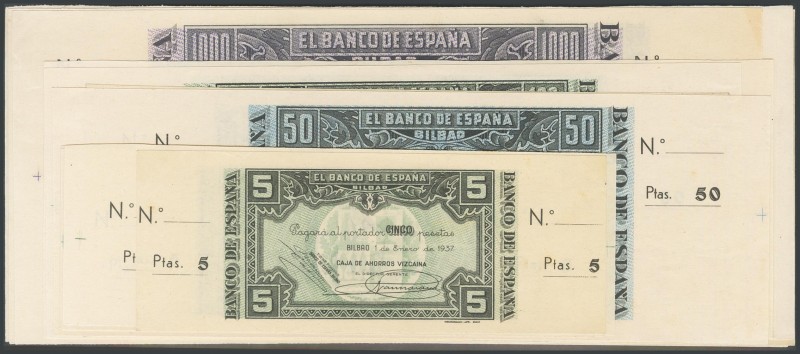 Set of 13 banknotes from the Banco de Bilbao, issued on January 1, 1937 of 5 Pes...