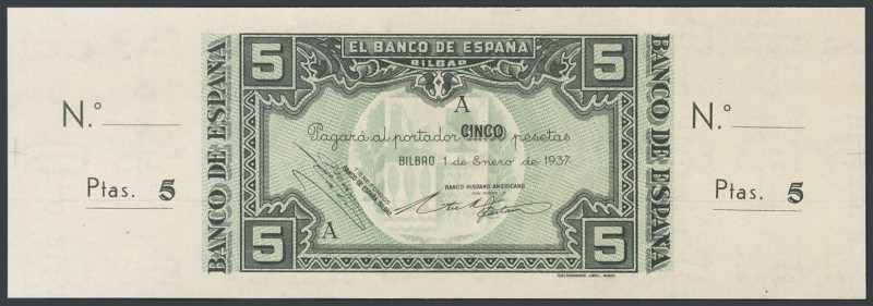 5 Pesetas. January 1, 1937. Bilbao branch, signed by Banco Hispano Americano. Se...