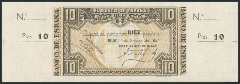 10 pesetas. January 1, 1937. Bilbao branch, signed by Banco de Bilbao. Without s...