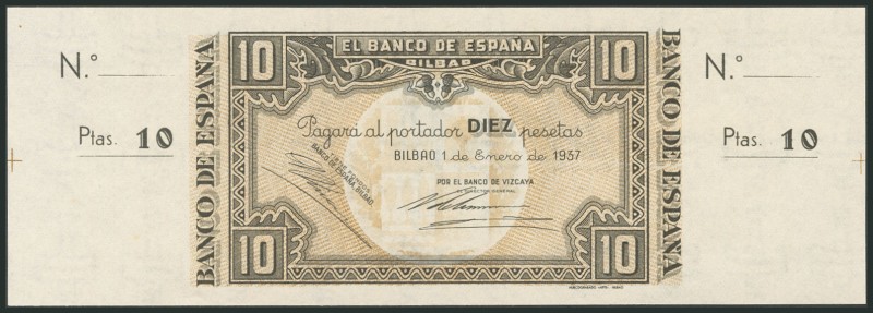 10 pesetas. January 1, 1937. Bilbao branch, signed by Banco de Vizcaya. Without ...