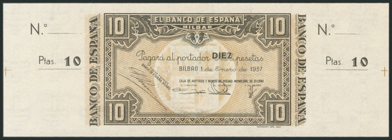 10 pesetas. January 1, 1937. Bilbao branch, formerly owned by Caja de Ahorros an...