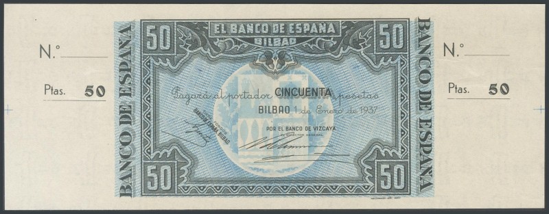 50 Pesetas. January 1, 1937. Bilbao branch, signed by Banco de Vizcaya. Without ...
