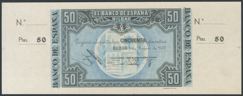 50 Pesetas. January 1, 1937. Bilbao branch, formerly owned by Caja de Ahorros an...