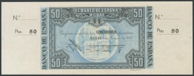 50 Pesetas. January 1, 1937. Bilbao branch, formerly owned by Caja de Ahorros and Monte de Piedad Municipal de Bilbao. Without series and without numb...