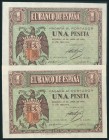 1 peseta. April 30, 1938. Correlative pair. Series D. (Edifil 2017: 428a). Original sizing. UNC.