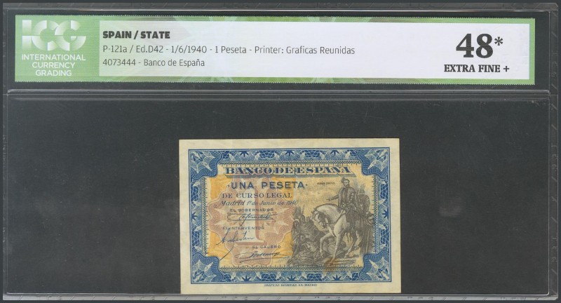 1 peseta. June 1, 1940. Without series. (Edifil 2017: 441). Encapsulated ICG48 (...