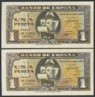 1 peseta. September 4, 1940. Correlative pair. Series H. (Edifil 2017: 442a). UNC.