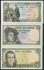 Set of 3 banknotes of 5 Pesetas issued on June 15, 1945, March 5, 1948 and August 16, 1951, all of them with series A (Edifil 2017: 449a, 455a and 459...