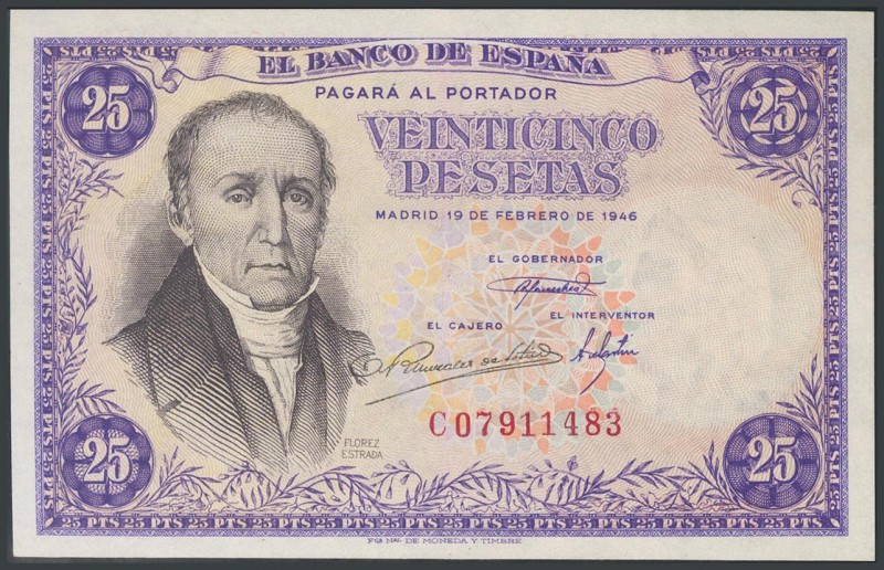 25 Pesetas. February 19, 1946. Series C. (Edifil 2017: 450a). AU.