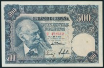 500 pesetas. November 15, 1951. Series C, last series issued. (Edifil 2017: 460a). Preserves much of the original size. AU.