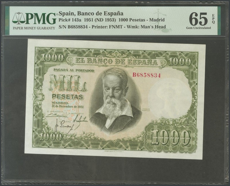 1000 Pesetas. December 31, 1951. Series B. (Edifil 2017: 463a). Original sizing....