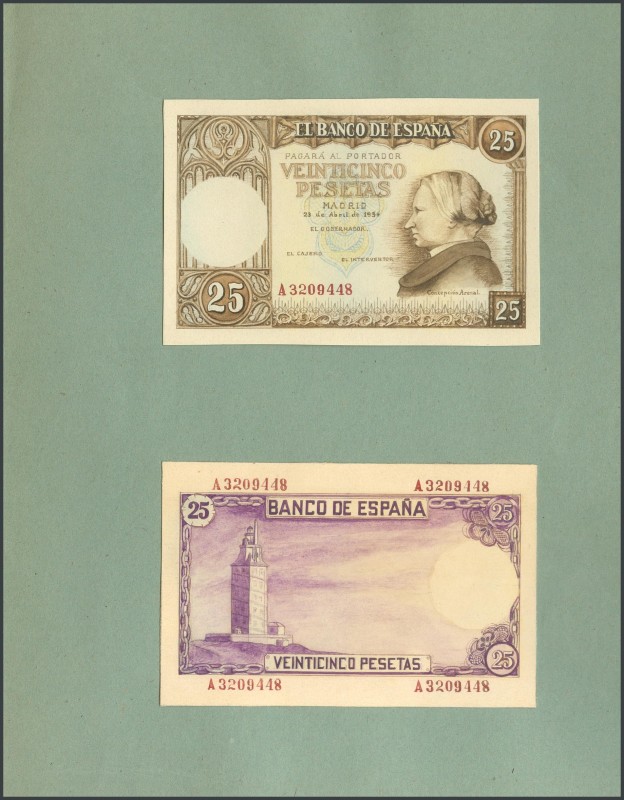 Project of unapproved banknote of 25 pesetas represented by obverse and reverse ...