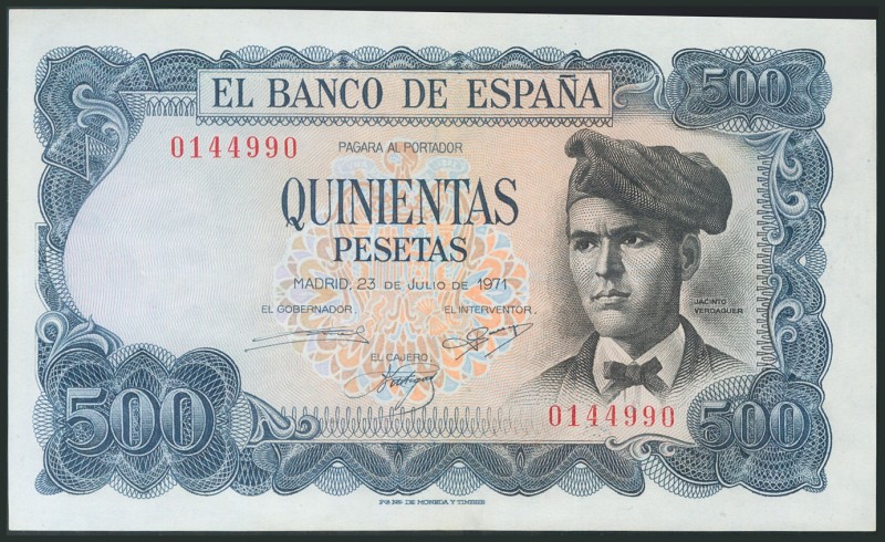 500 pesetas. July 23, 1971. Without series. (Edifil 2017: 473). AU.