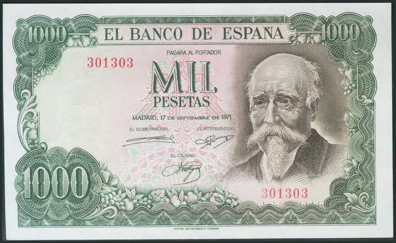 1000 Pesetas. September 17, 1971. Without series. (Edifil 2017: 474). UNC.