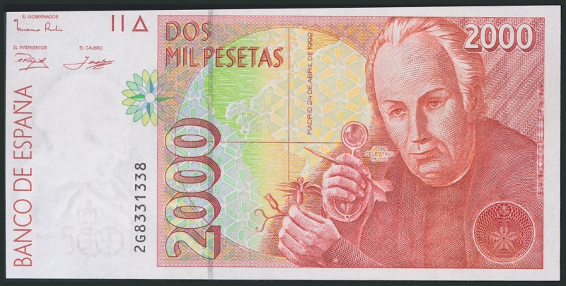 2000 Pesetas. April 24, 1992. Series 2G and capic\u00faa numbering. (Edifil 2017...