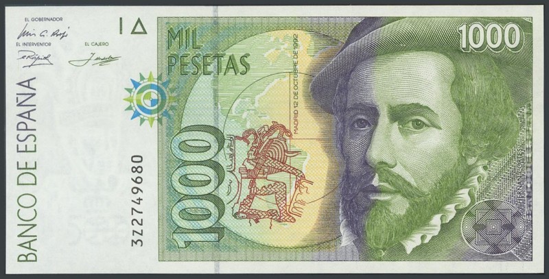 1000 Pesetas. October 12, 1992. 3Z Series. (Edifil 2017: 438b). UNC.