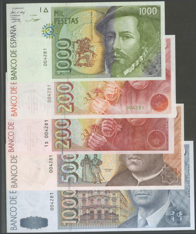 Complete series of 5 banknotes of the 1992 issue (including the 2000 Pesetas of ...