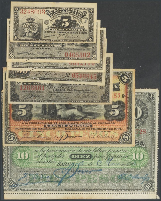 Set of 7 banknotes of the Banco Espa\u00f1ol de Cuba corresponding to the values...