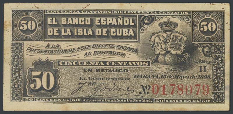 CUBA. 50 cents. May 15, 1896. Series H. (Edifil 2017: 70, Echenagus\u00eda: 43)....