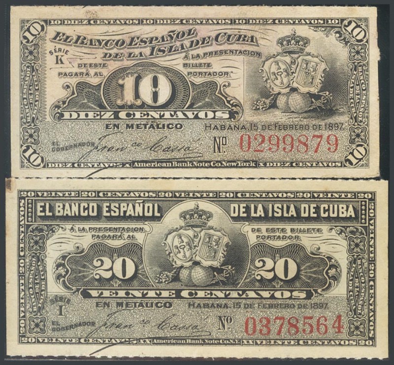 CUBA. 10 Cents and 20 Cents. February 15, 1897. Series K and I, respectively. (E...