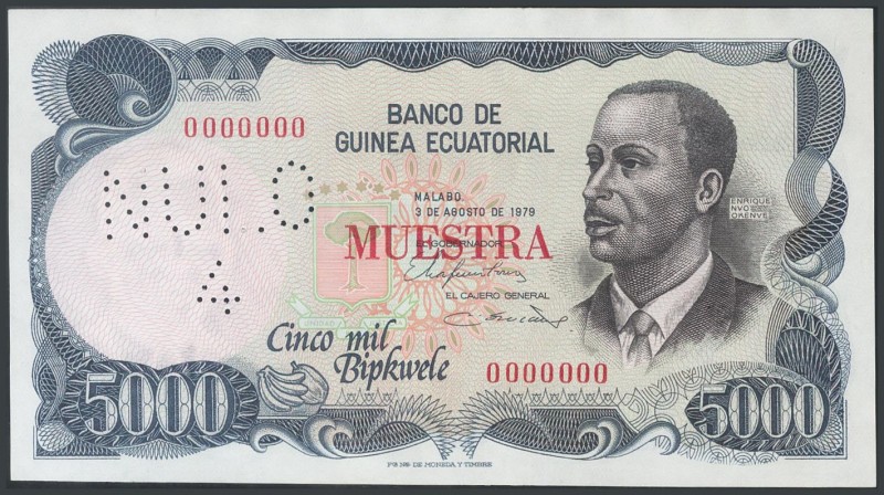 EQUATORIAL GUINEA. 5000 Bipkwele. August 3, 1979. SAMPLE and numbering 0000000. ...