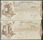 Set of 2 "First Exchange" of the Bank of Spain, both dated in Barcelona in 1891. Unusual. VF.