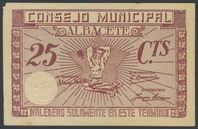 ALBACETE. 25 cents. (1938ca). (Gonz\u00e1lez: 127). VF.