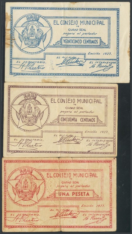 REAL CITY. 25 Cents, 50 Cents and 1 Peseta. 1937. (Gonz\u00e1lez: 1980\/82). Unu...