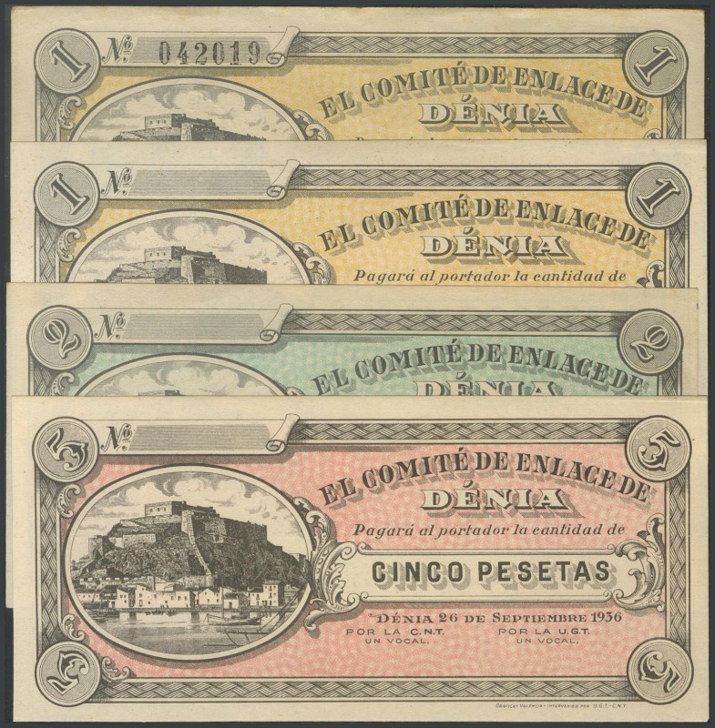 DENIA (ALICANTE). 1 Peseta (the 1 Peseta with seal and without seal), 2 Pesetas ...