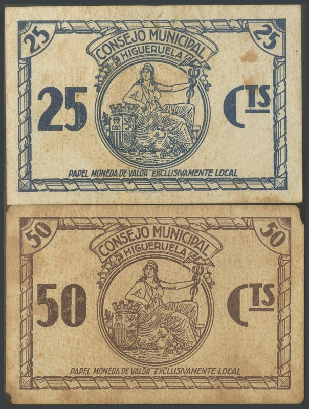 HIGUERUELA (ALBACETE). 25 Cents and 50 Cents. (1938ca). (Gonz\u00e1lez: 2842, 28...