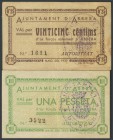 ABRERA (BARCELONA). 25 Cents and 1 Peseta. May 1937. (Gonz\u00e1lez: 6005\/06). Unusual VF.
