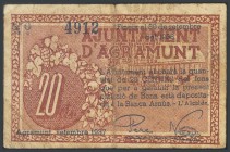AGRAMUNT (LERIDA). 20 cents. September 1937. (Gonz\u00e1lez: 6015). G.
