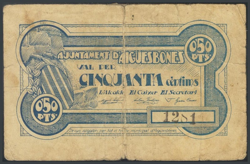 AIGUESBONES (BARCELONA). 50 Cents. (1937ca). (Gonz\u00e1lez: 6047). FR2.
