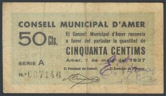 AMER (GERONA). 50 Cents. June 1, 1937. Series A. (Gonz\u00e1lez: 6246). F.