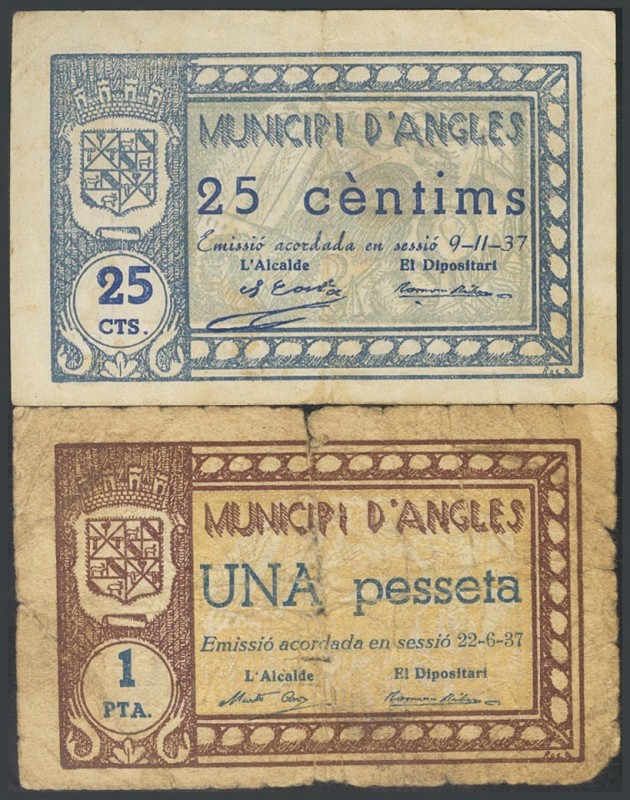 ANGLES (GERONA). 25 Cents and 1 Peseta. November 9, 1937. (Gonz\u00e1lez: 6289, ...