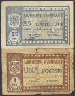 ANGLES (GERONA). 25 Cents and 1 Peseta. November 9, 1937. (Gonz\u00e1lez: 6289, 9291). F\/ G.