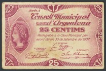 ARGENTONA (BARCELONA). 25 cents. September 30, 1937. Series A. (Gonz\u00e1lez: 6390). F.