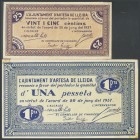ARTESA DE LLEIDA (LERIDA). 25 Cents and 1 Peseta. June 20, 1937. (Gonz\u00e1lez: 6423, 6425). AU.
